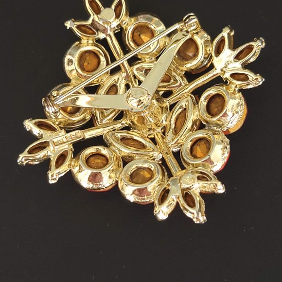 Vintage Edlee Orange Rhinestone Maltese Cross Brooch Pin - Picture 7 of 8